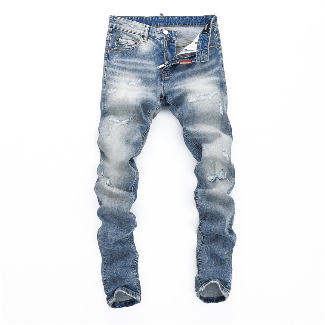 DSQ2 Men's Slim Fit Ripped Jeans – Dark Wash Stretch Denim