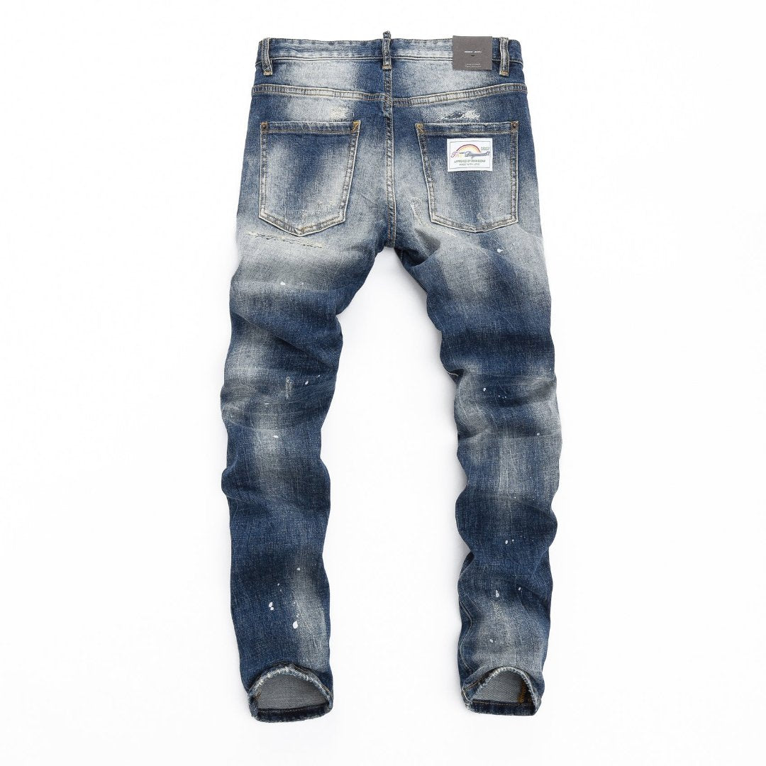 DSQ2 Men's Slim Fit Ripped Jeans – Dark Wash Stretch Denim