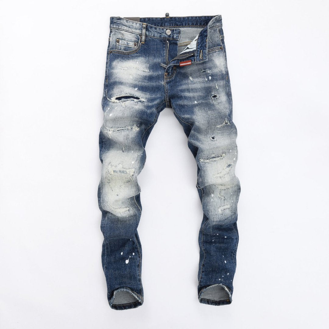 DSQ2 Men's Slim Fit Ripped Jeans – Dark Wash Stretch Denim