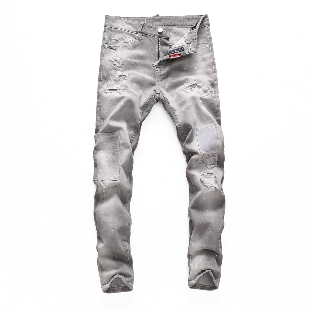DSQ2 Men's Slim Fit Ripped Jeans – Dark Wash Stretch Denim with Logo Detail