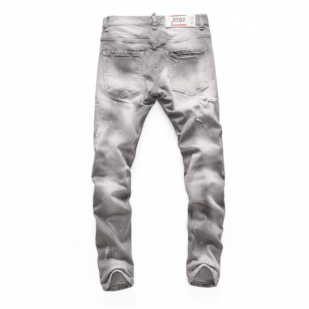 DSQ2 Men's Slim Fit Ripped Jeans – Dark Wash Stretch Denim with Logo Detail