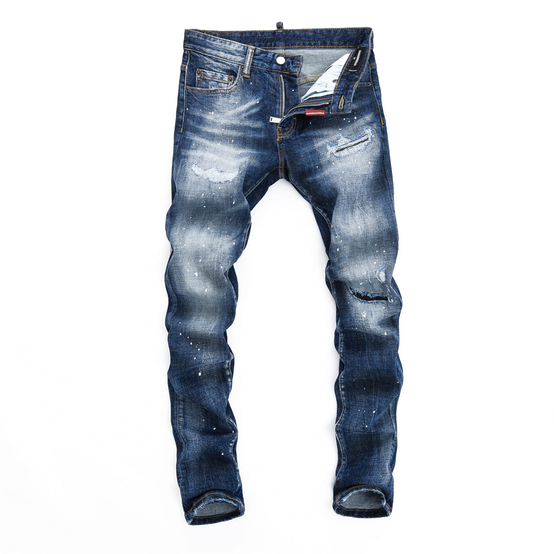 DSQ2 Men's Slim Fit Ripped Jeans – Dark Wash Stretch Denim