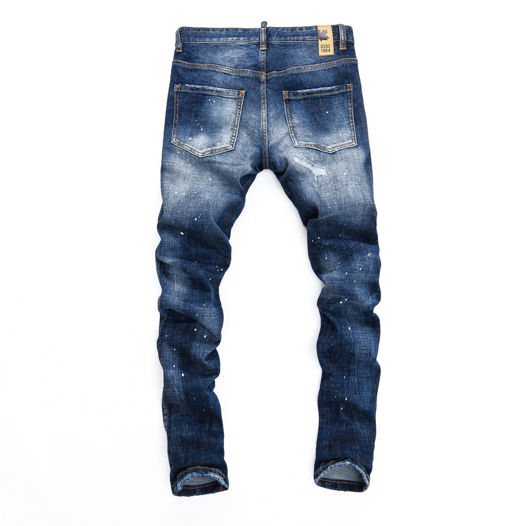 DSQ2 Men's Slim Fit Ripped Jeans – Dark Wash Stretch Denim