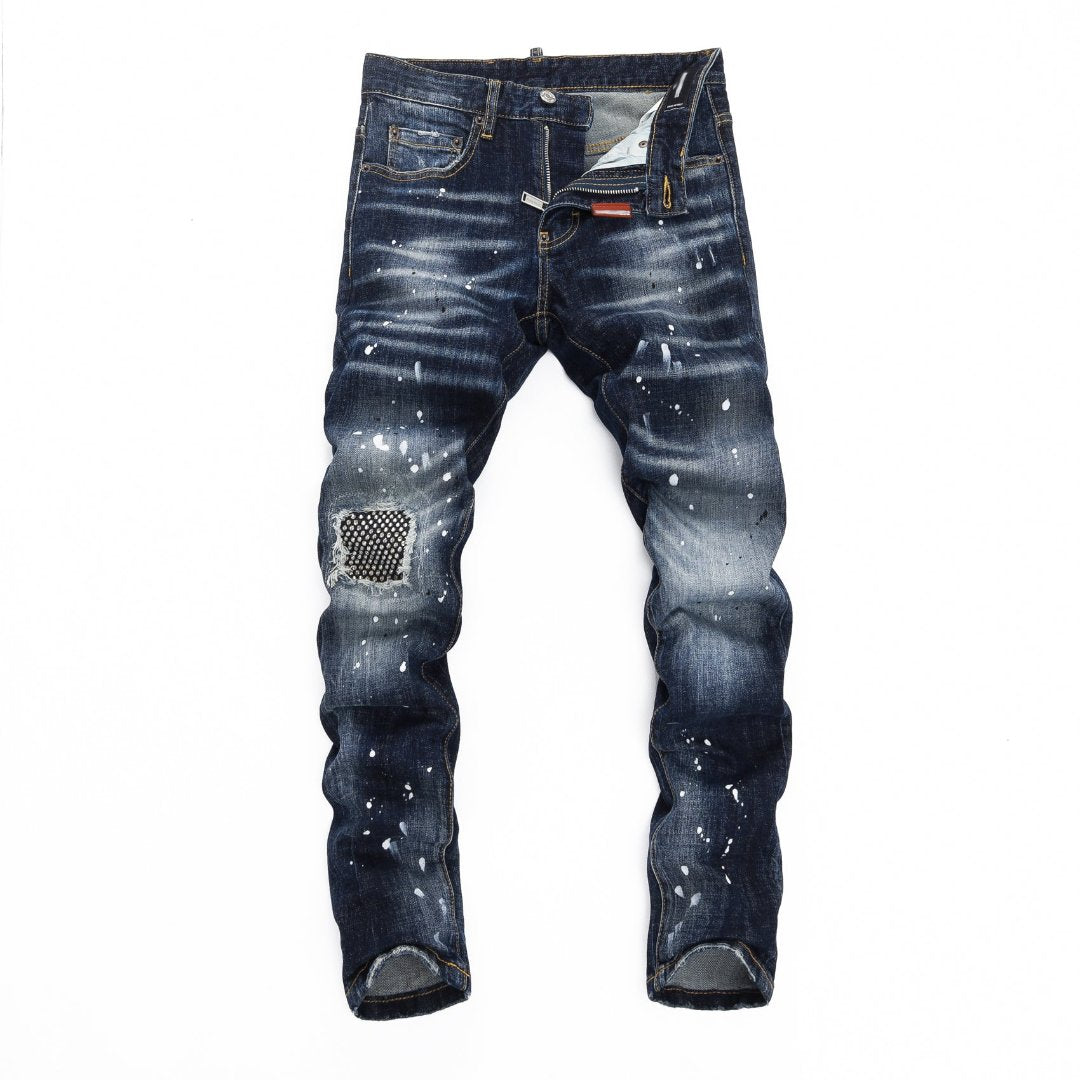 DSQ2 Men's Slim Fit Ripped Jeans – Dark Wash Stretch Denim