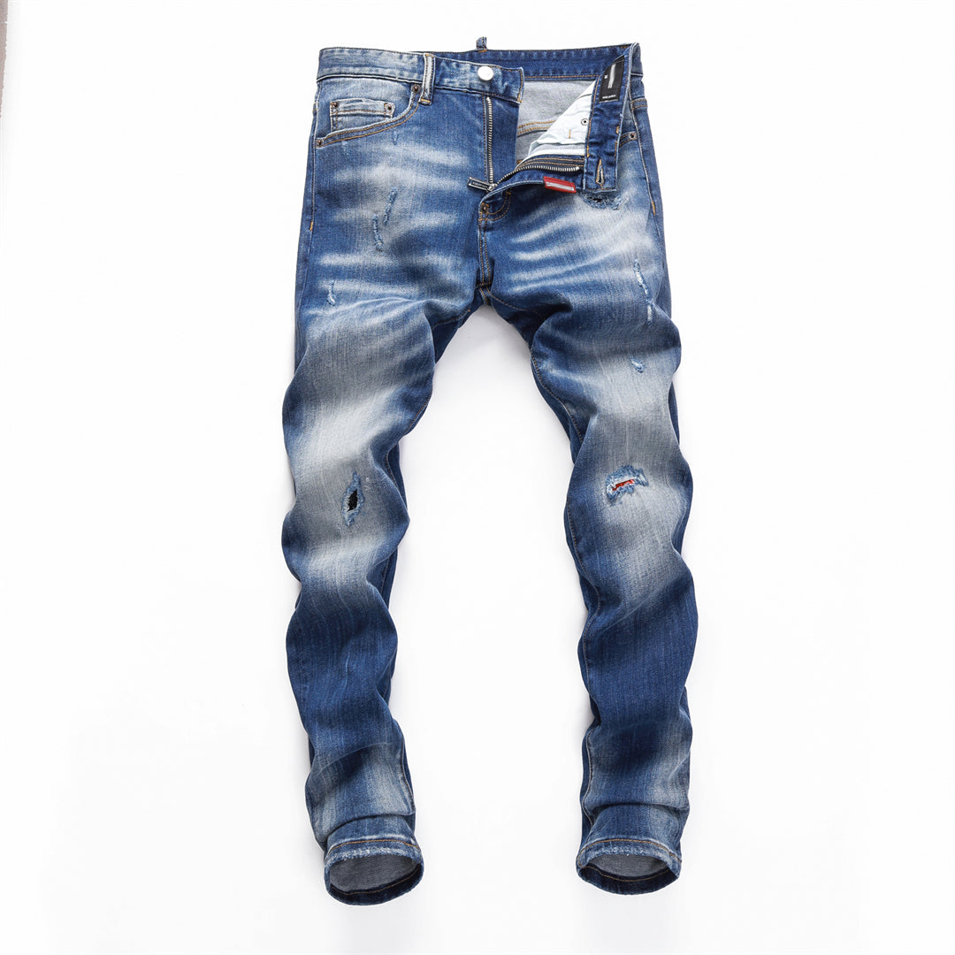 DSQ2 Men's Slim Fit Ripped Jeans – Dark Wash Stretch Denim