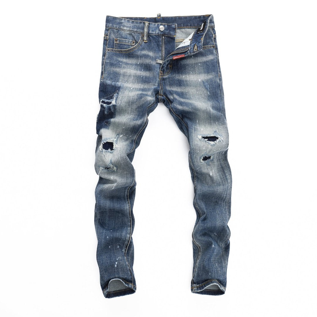 DSQ2 Men's Slim Fit Ripped Jeans – Dark Wash Stretch Denim