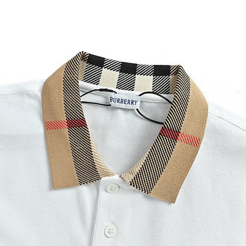 Burberry Long-Sleeve Polo with Checkered Collar
