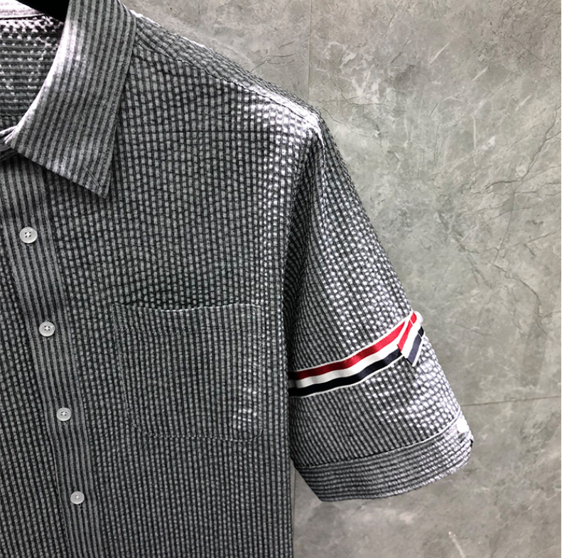 Thom BrowneMen's Seersucker Oxford Shirt - Premium Cotton Button Front Dress Shirt