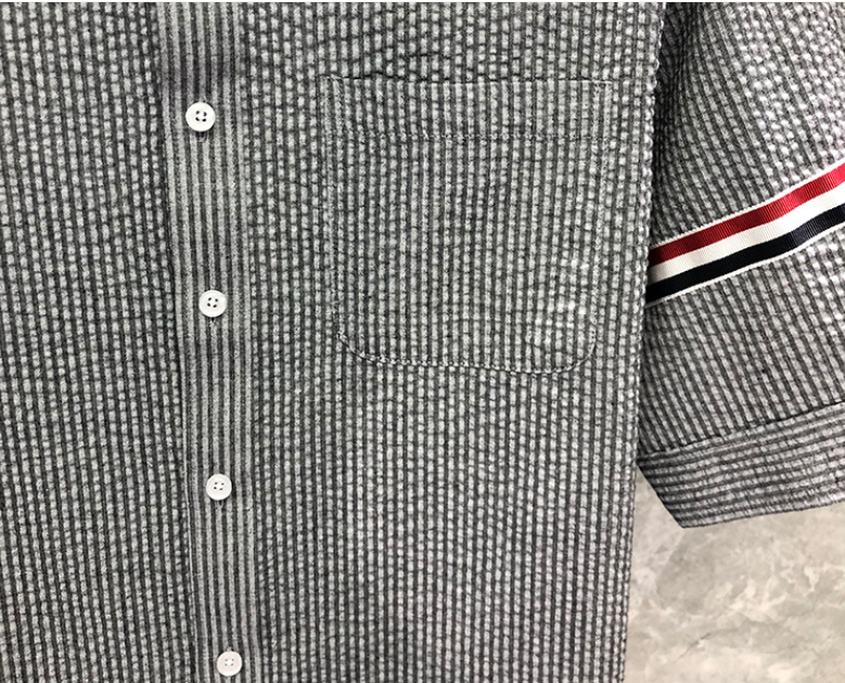 Thom BrowneMen's Seersucker Oxford Shirt - Premium Cotton Button Front Dress Shirt