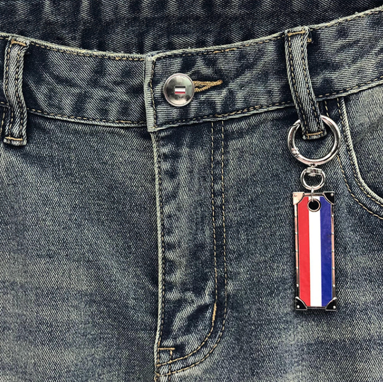 Thom BrowneMen's Ripped Jeans - 100% Cotton with Signature Grosgrain Loop Tab