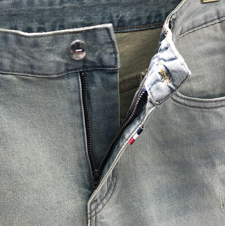 Thom BrowneMen's Simple Ripped Jeans - 100% Cotton with Signature Grosgrain Loop Tab