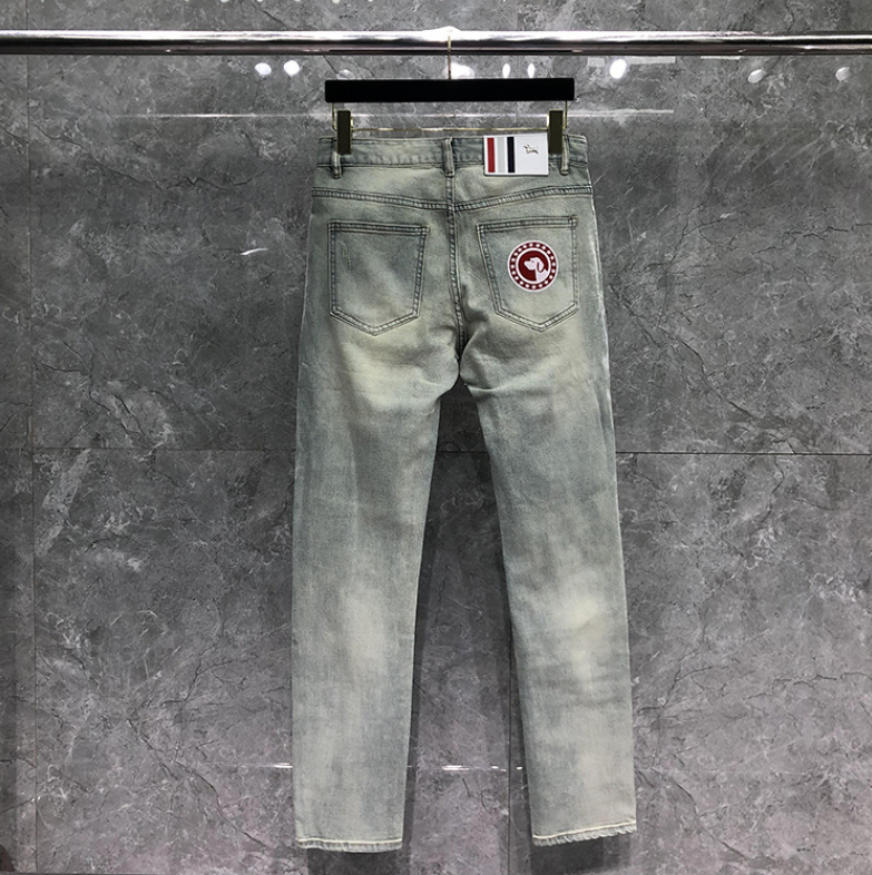 Thom BrowneMen's Simple Ripped Jeans - 100% Cotton with Signature Grosgrain Loop Tab