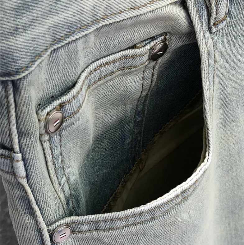 Thom BrowneMen's Simple Ripped Jeans - 100% Cotton with Signature Grosgrain Loop Tab