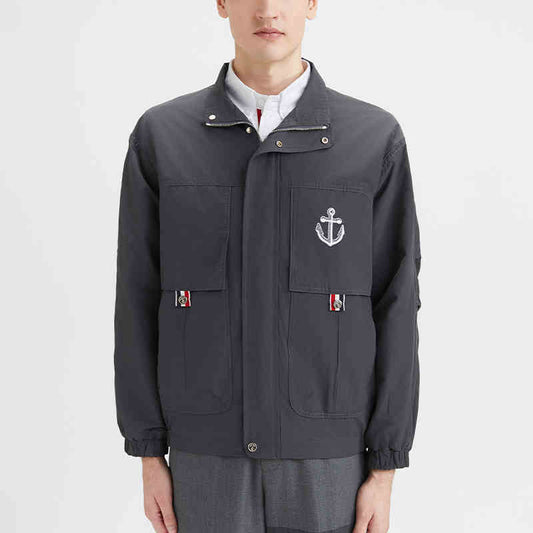 Thom Browne4-Bar Anchor Embroidery Jacket with Signature Grosgrain Detail