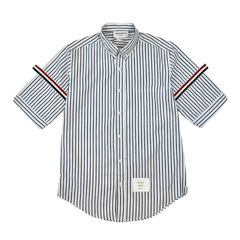Thom BrowneMen's Striped Oxford Shirt - Premium Cotton Button Front Dress Shirt