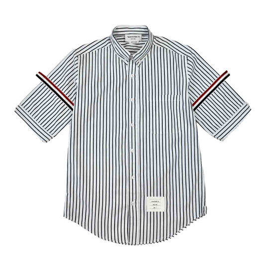 Thom BrowneMen's Striped Oxford Shirt - Premium Cotton Button Front Dress Shirt