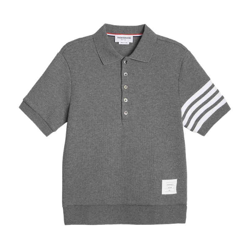 Thom BrowneMen's Waffle Knit Polo Shirt | 4-Bar Detail | Heritage Grosgrain
