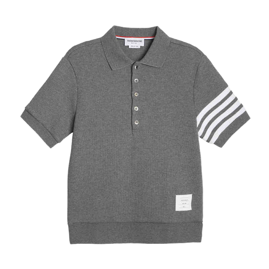 Thom BrowneMen's Waffle Knit Polo Shirt | 4-Bar Detail | Heritage Grosgrain