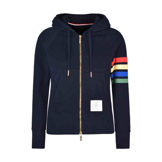 Thom Browne4-Bar Rainbow Stripe Embroidered Hoodie - Premium Zip-Up