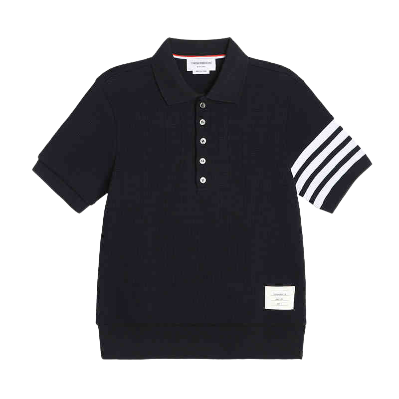 Thom BrowneMen's Waffle Knit Polo Shirt | 4-Bar Detail | Heritage Grosgrain