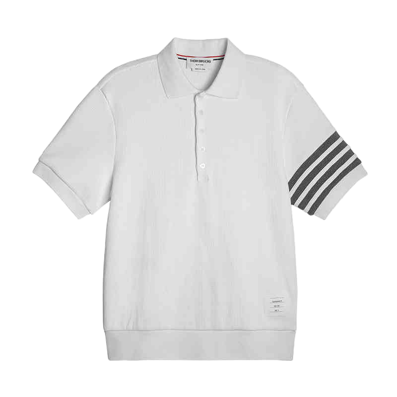 Thom BrowneMen's Waffle Knit Polo Shirt | 4-Bar Detail | Heritage Grosgrain