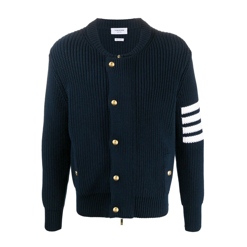 Thom Browne 4-Bar Knitted Zip-Up Sweater Coat