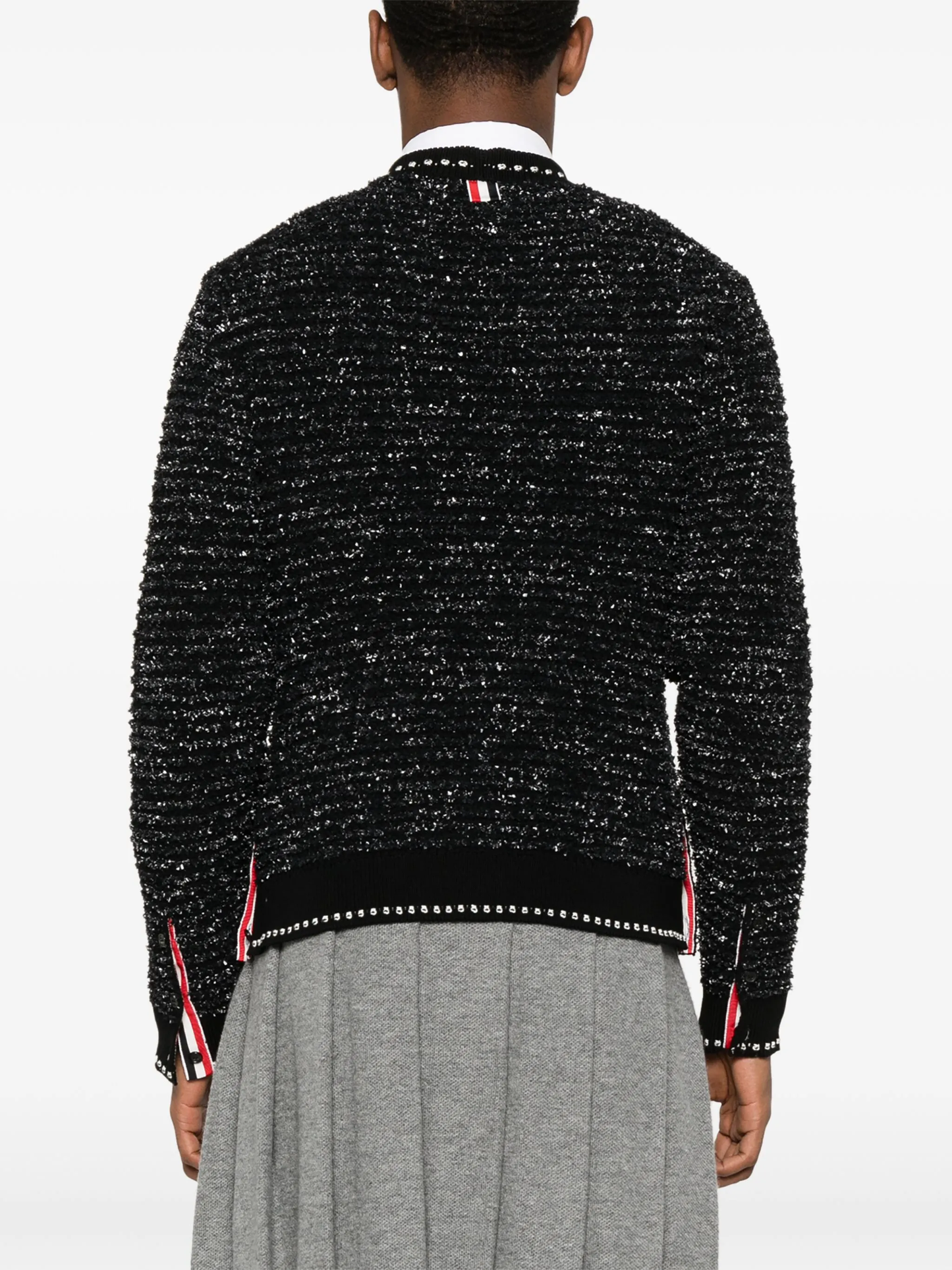 Thom BrowneMen's Classic V-Neck Cotton Knitted Cardigan with 4-Bar Sleeve Detail