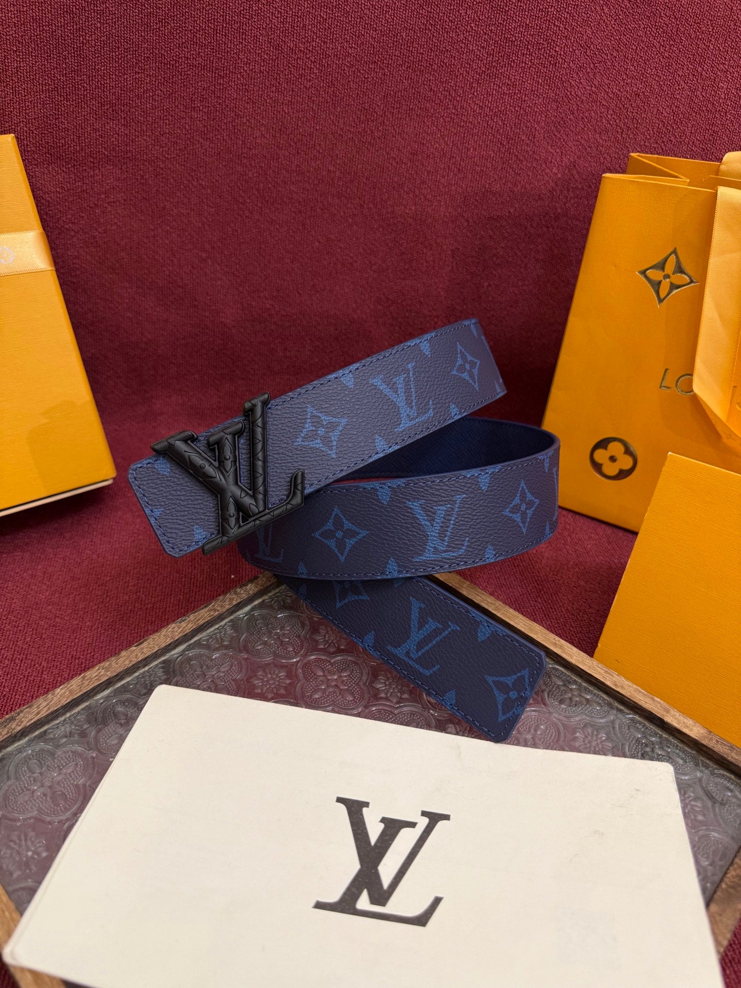LOUIS VUITTON New Men's Blue Belt with Black Buckle