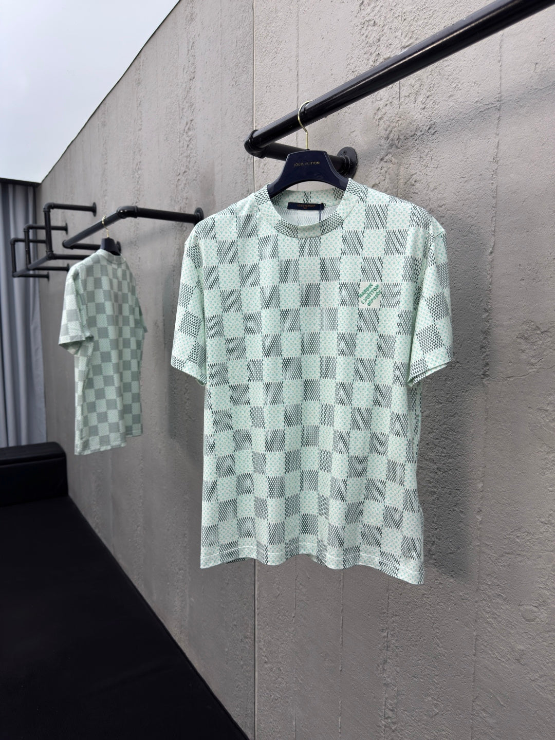 LOUIS VUITTON Green Damier Print T-Shirt