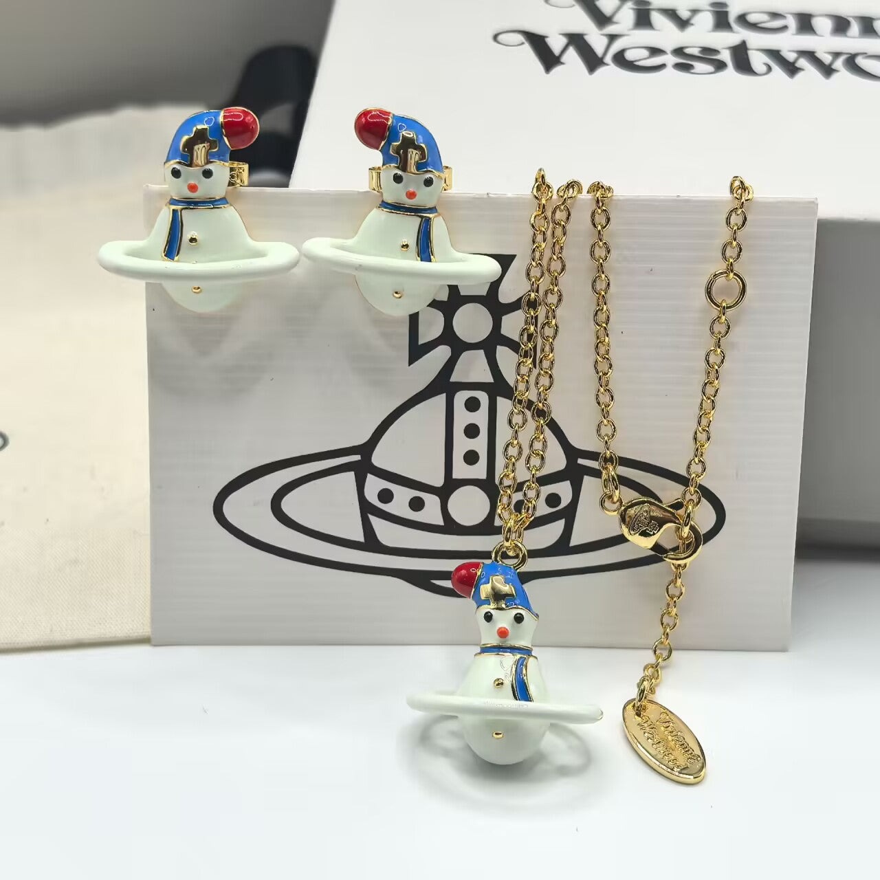 Vivienne Westwood Snowman Stud Earrings + Necklace