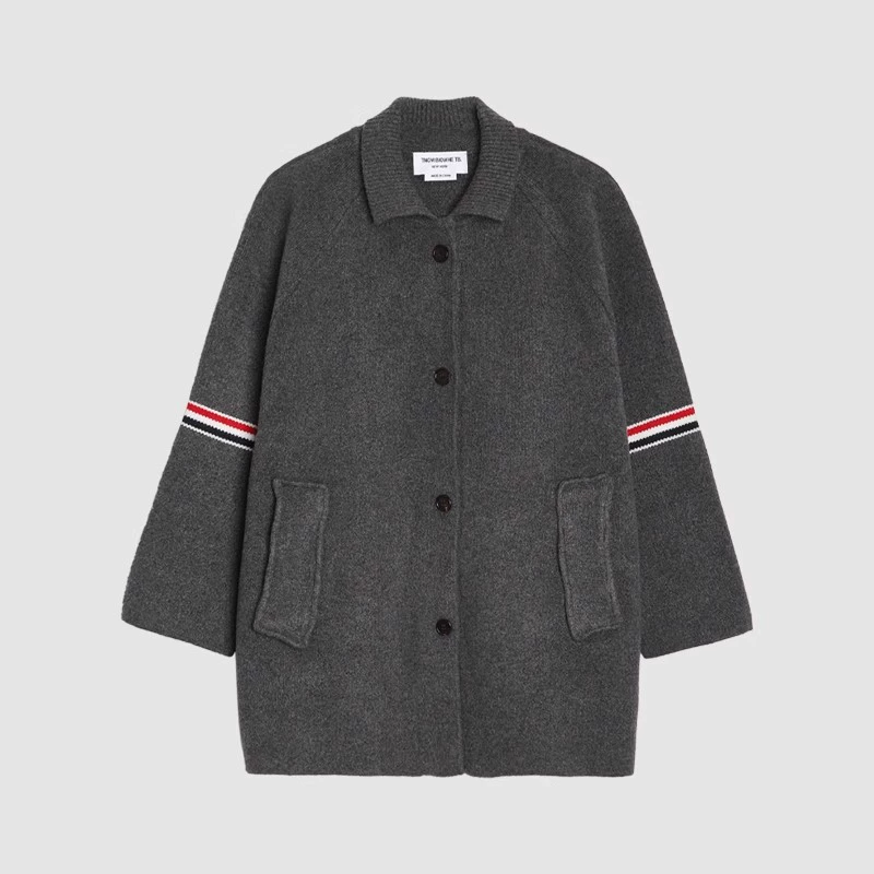 Thom BrowneWomen's Premium Wool Knit Coat - Japanese Crafted Partial Button Front