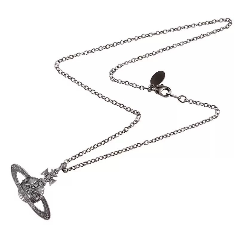 Vivienne Westwood Black Engraved Saturn Necklace