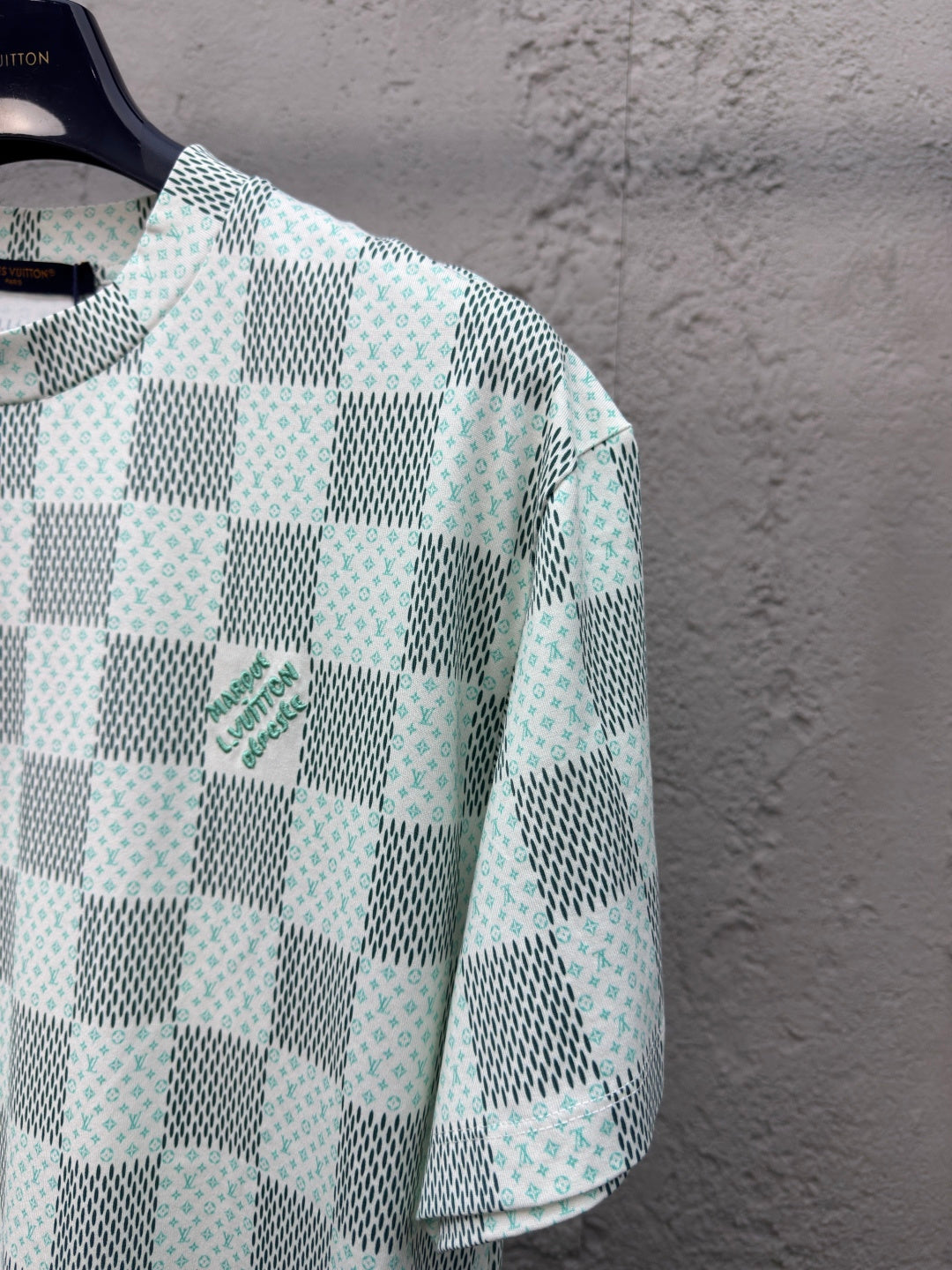 LOUIS VUITTON Green Damier Print T-Shirt