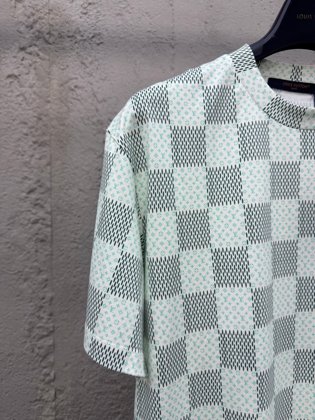 LOUIS VUITTON Green Damier Print T-Shirt