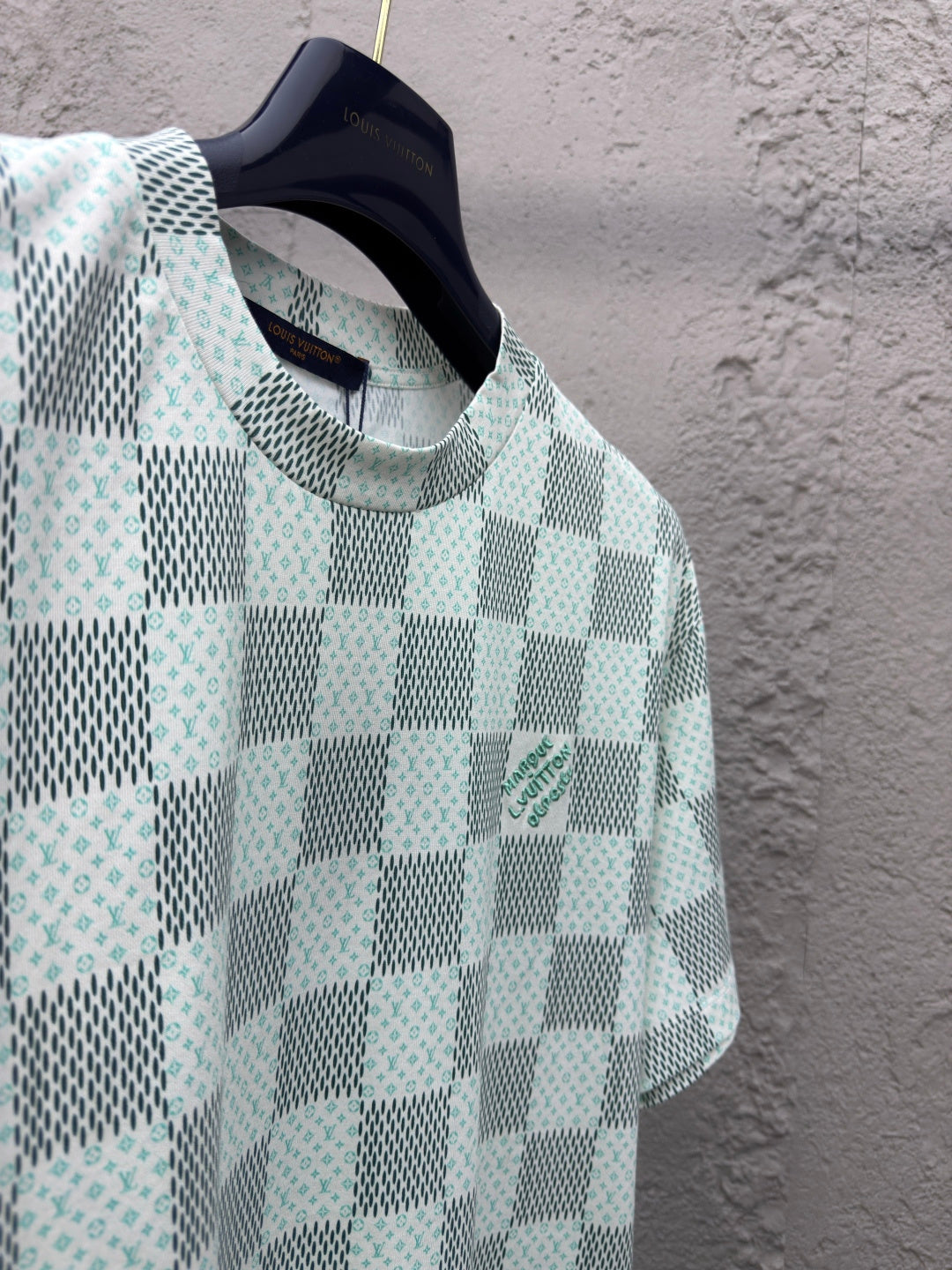 LOUIS VUITTON Green Damier Print T-Shirt
