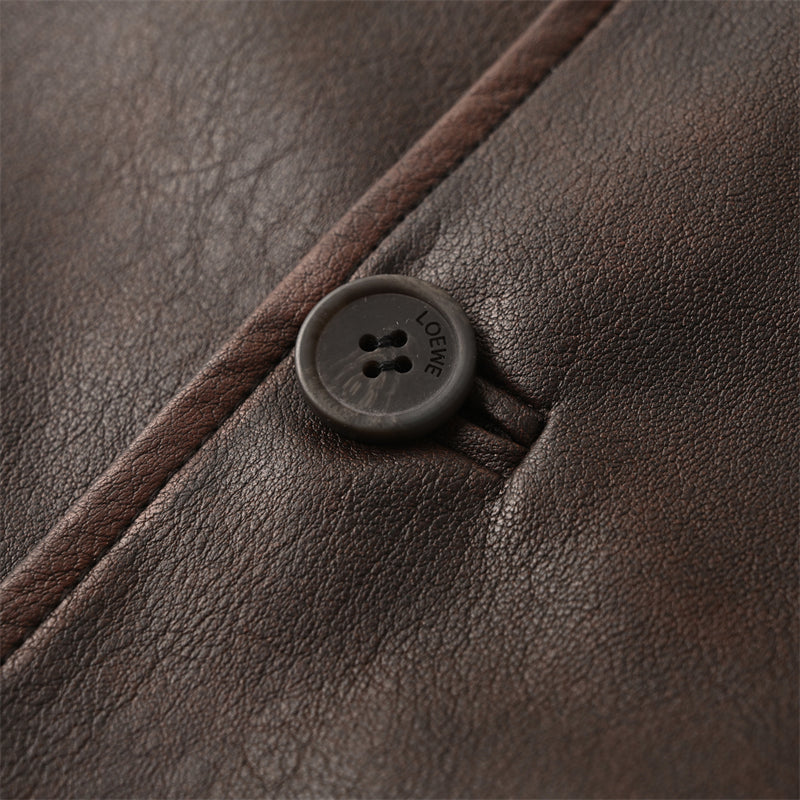 LOEWE  Double-Pocket Distressed Leather Jacket