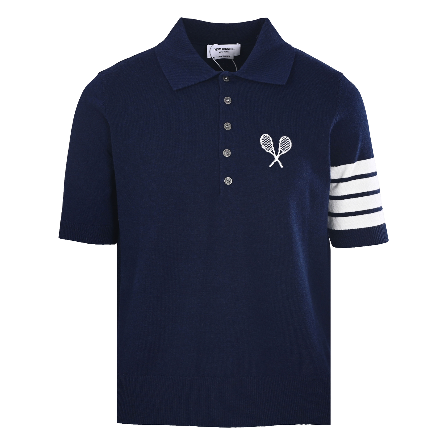 Thom Browne Men's Racket-Embroidered Knitted Polo Shirt