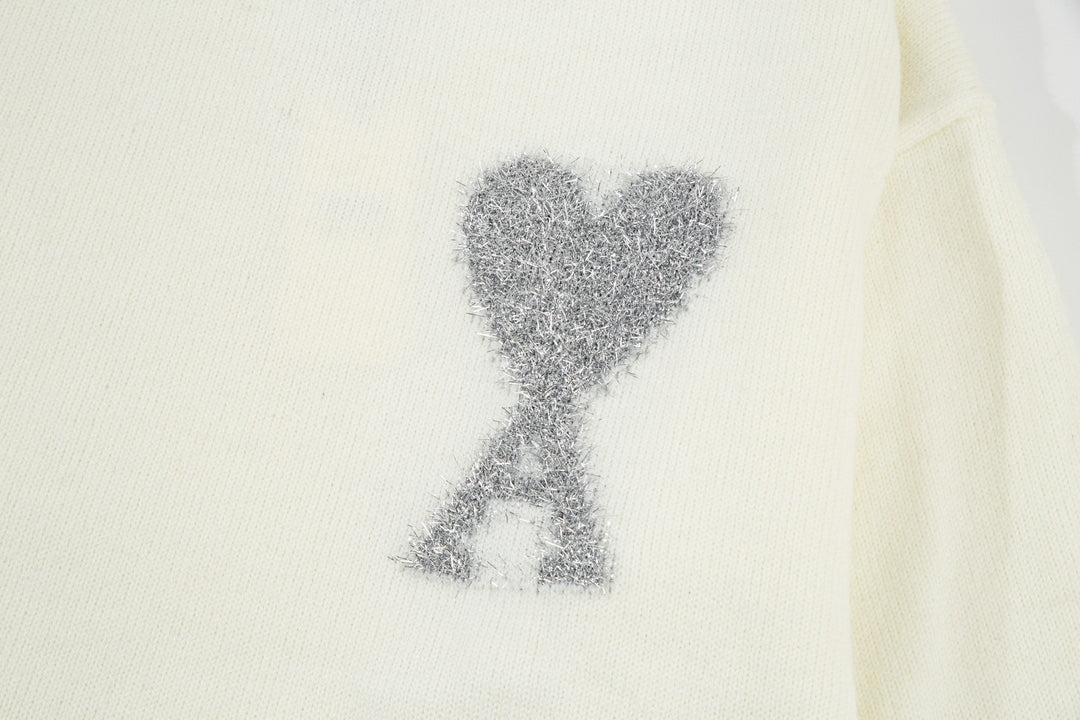 AMI PARISCotton & Wool Sweater with Heart Detail - Premium Knitwear
