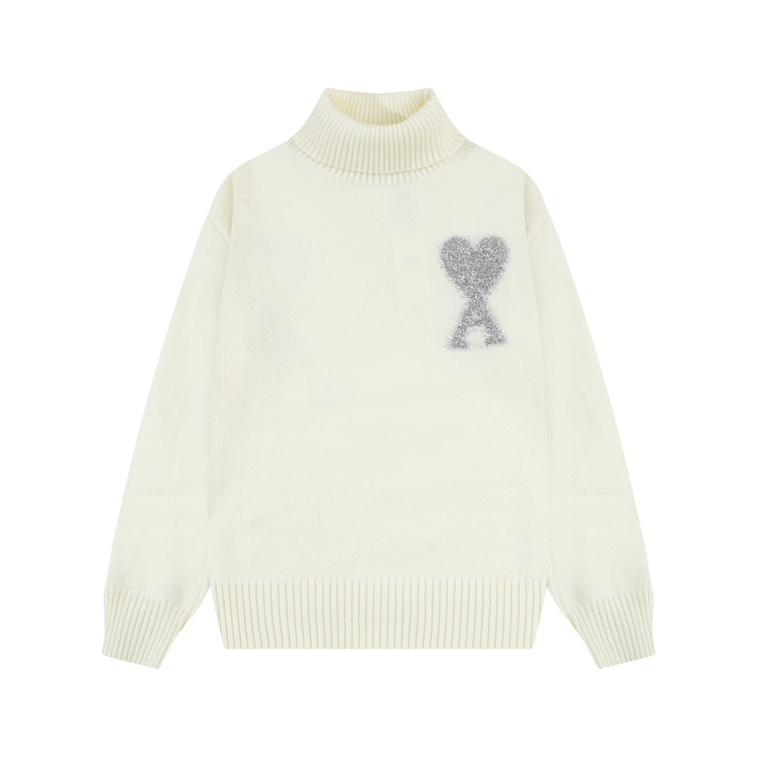 AMI PARISCotton & Wool Sweater with Heart Detail - Premium Knitwear