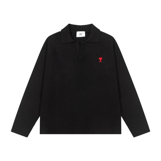 AMI PARIS Cotton and wool blend polo neck sweater
