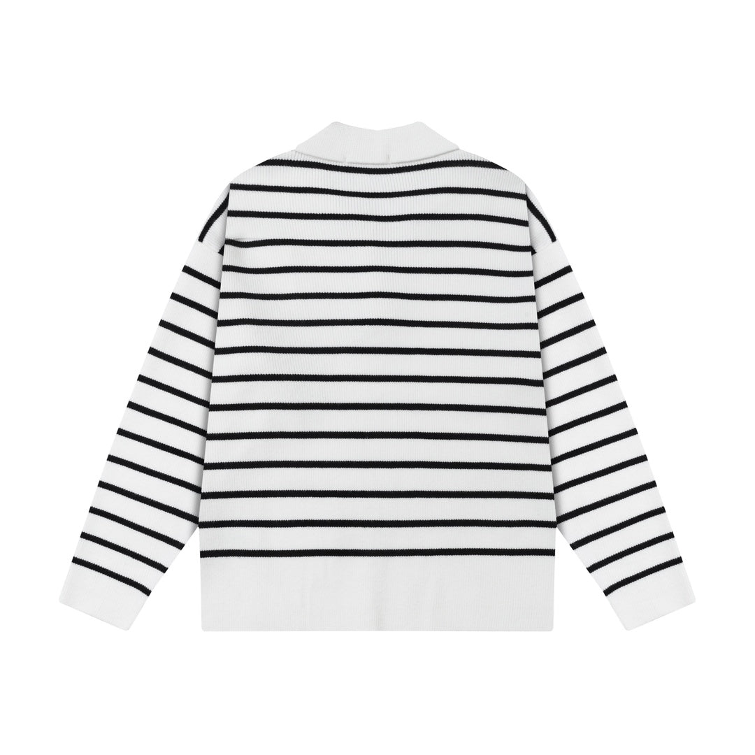 AMI PARISCotton & Wool Striped Sweater - Premium Blend Knitwear