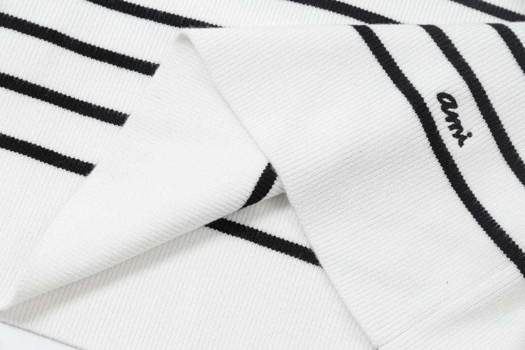 AMIPARIS Cotton & Wool Striped Sweater - Premium Blend Knitwear