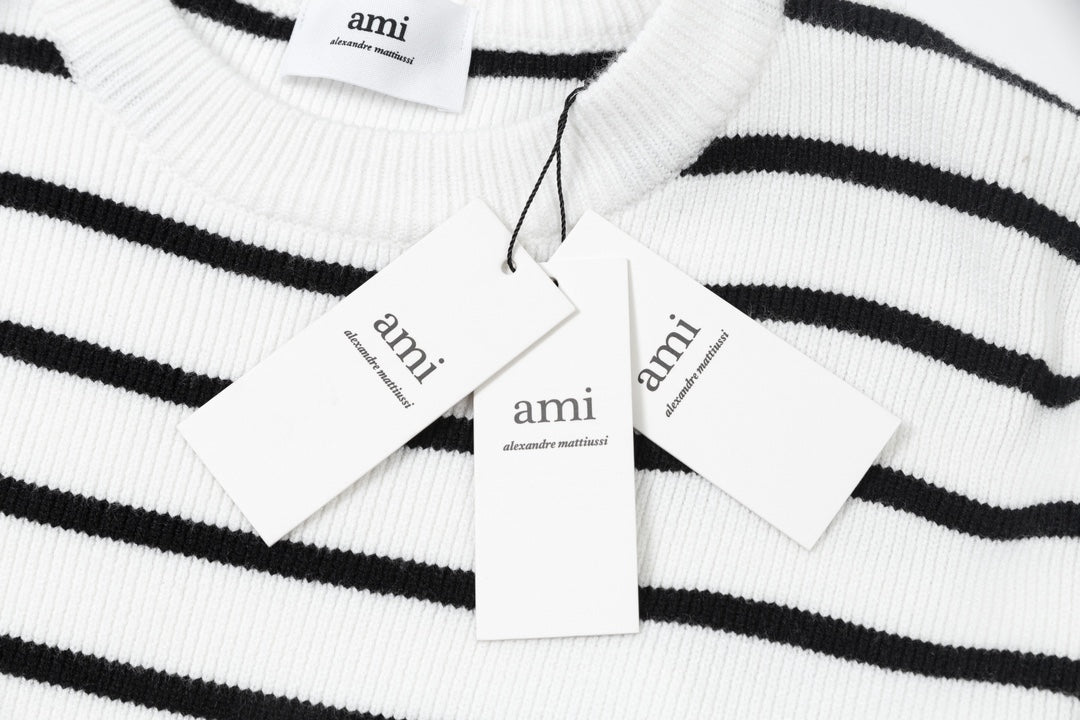 AMIPARIS Cotton & Wool Striped Sweater - Premium Blend Knitwear