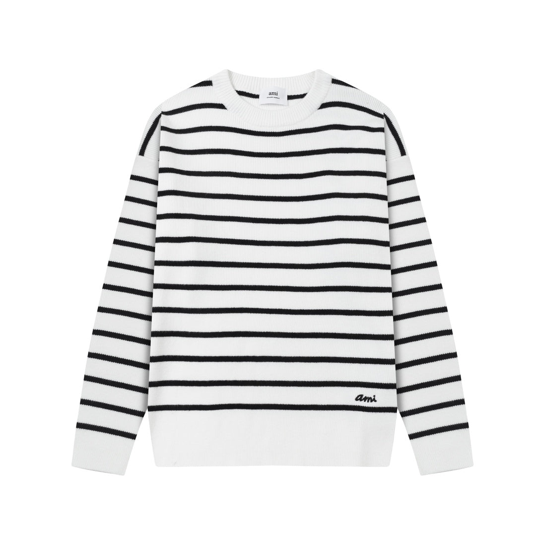 AMIPARIS Cotton & Wool Striped Sweater - Premium Blend Knitwear