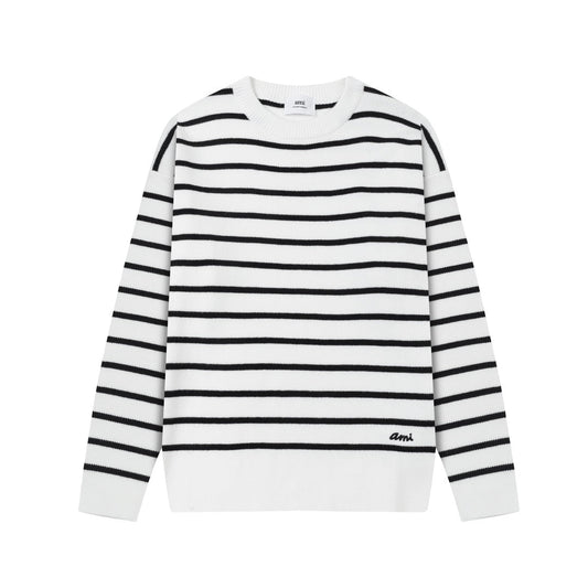 AMI PARIS Cotton and wool striped sweater