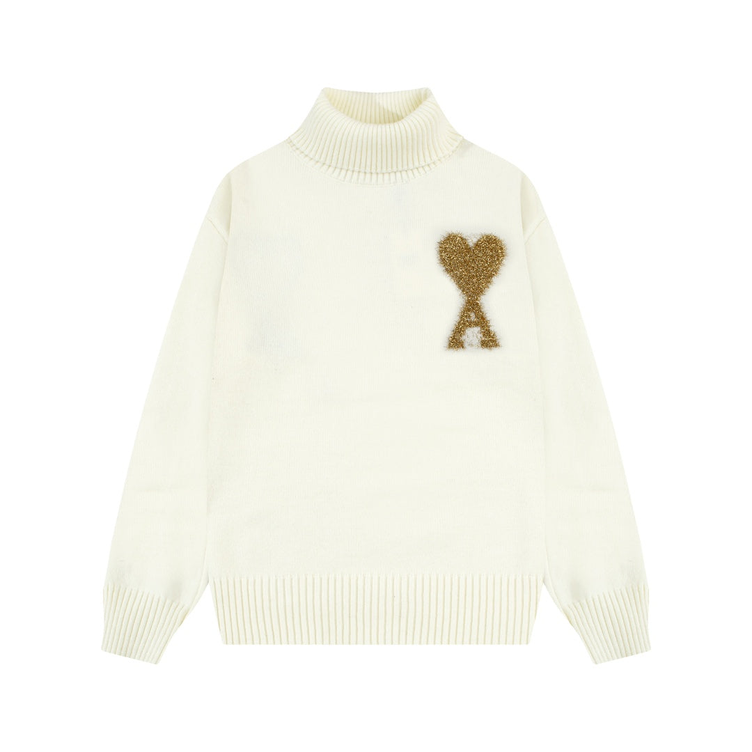 AMI PARISCotton & Wool Sweater with Heart Detail - Premium Knitwear