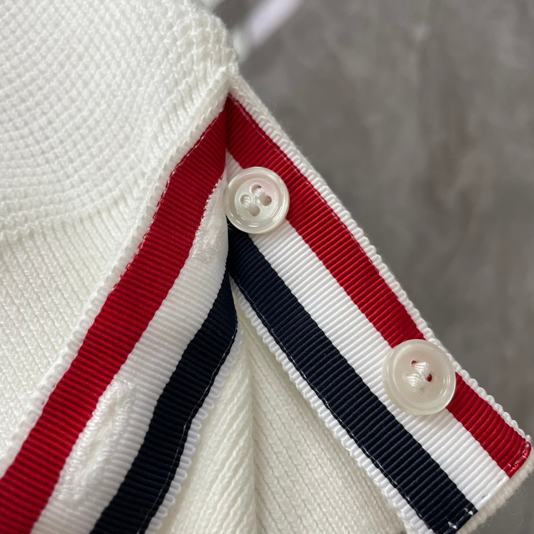 Thom BrowneMen's Waffle Knit Polo Shirt | 4-Bar Detail | Textured Heritage