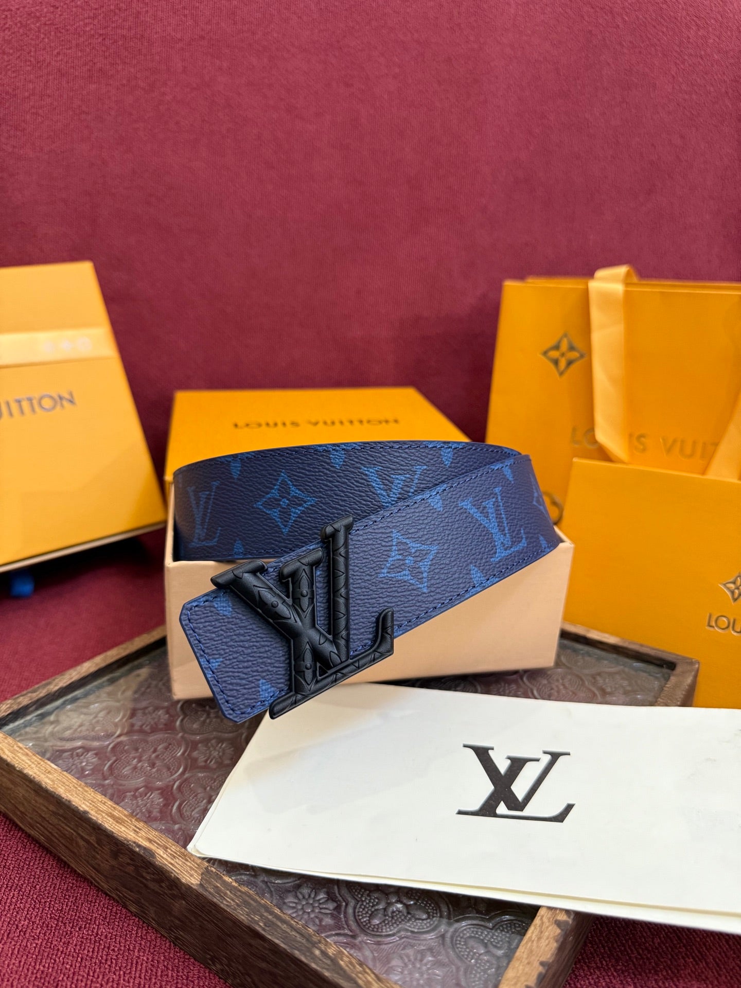 LOUIS VUITTON New Men's Blue Belt with Black Buckle