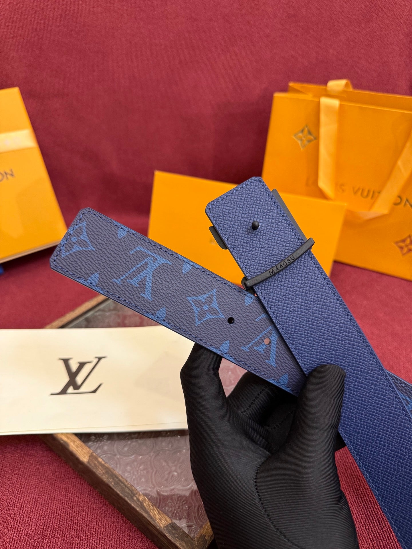 LOUIS VUITTON New Men's Blue Belt with Black Buckle