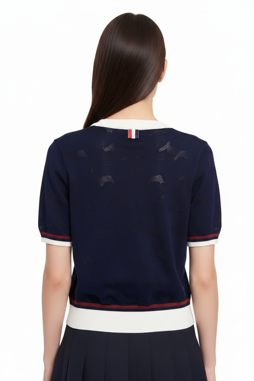 New Puppy-Embroidered Knitted T-Shirt